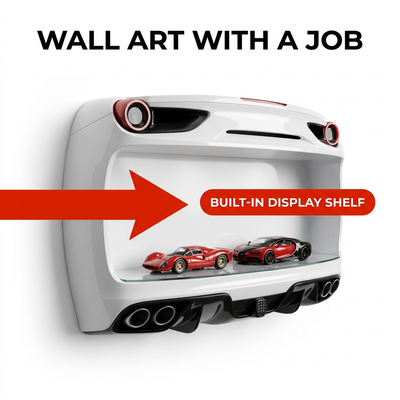 Wall art with a job — built-in display shelf